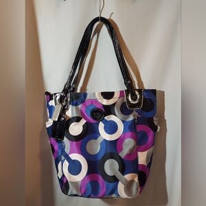 Coach Alex Op Art C Monogram Tote Stylish Multi-Color Tote Bag EUC